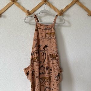 Tropical Print Kids Dress - Tan